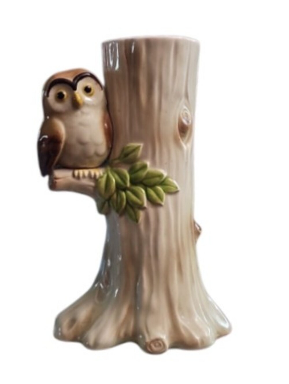 Vintage Otagiri 1981 Owl Tree Trunk Bud Vase Ceramic Japan Cottagecore Woodland